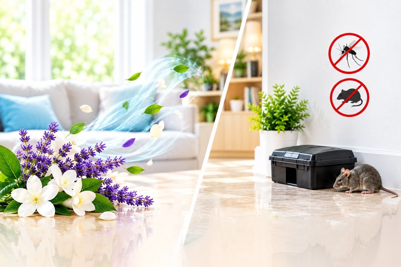 Fresh floral room fragrance and pest control around the home