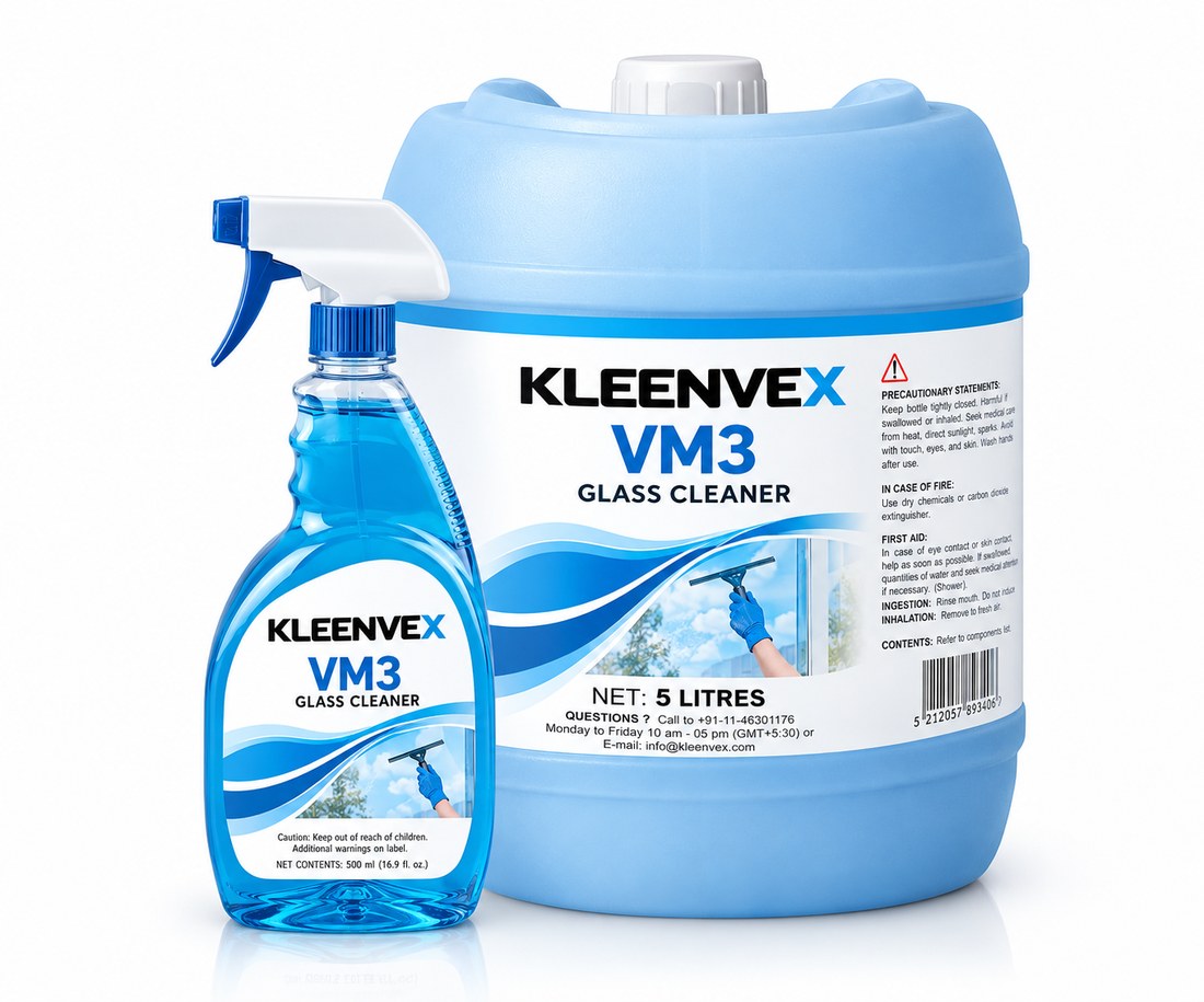 Kleenvex VM3 Glass Cleaner, 500 ml spray and 5 litre can