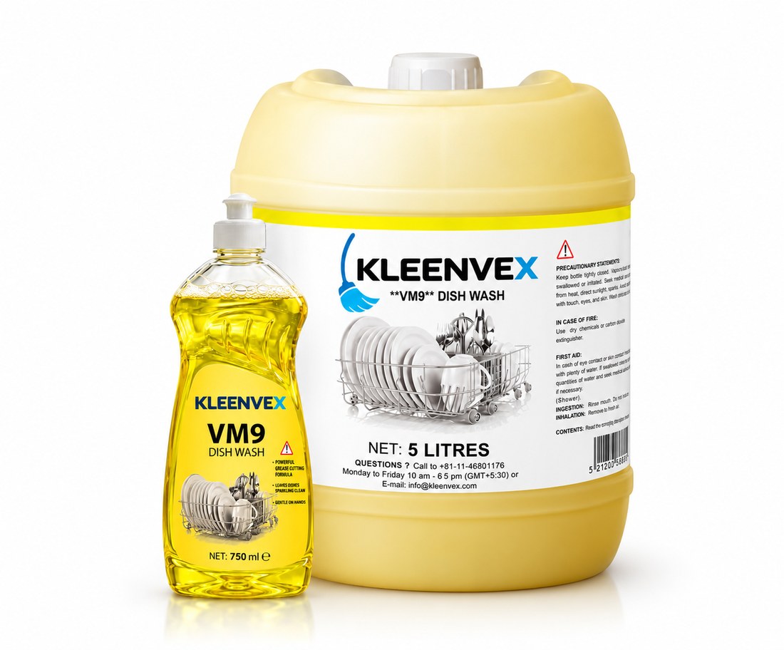 Kleenvex VM9 Dish Wash, 750 ml bottle and 5 litre can