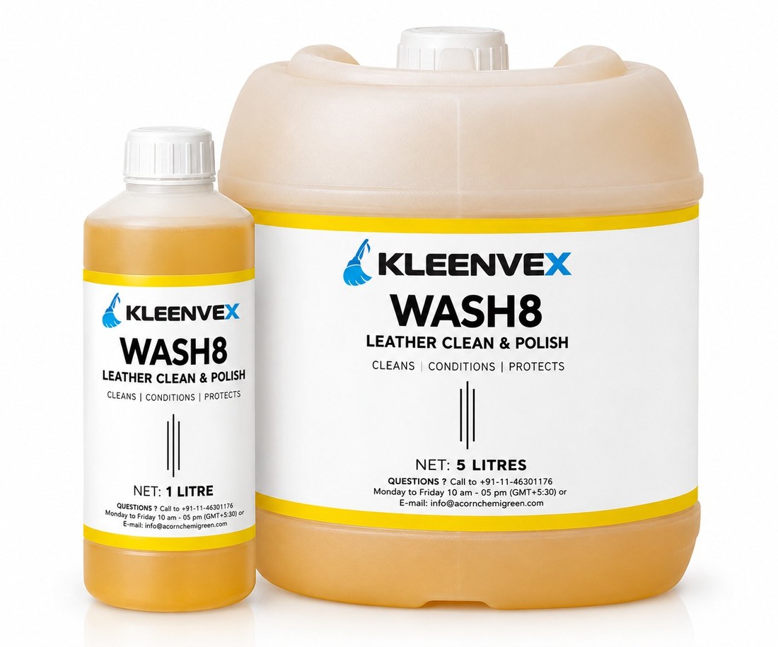 Kleenvex WASH8 Leather Clean and Polish, 1 litre and 5 litre
